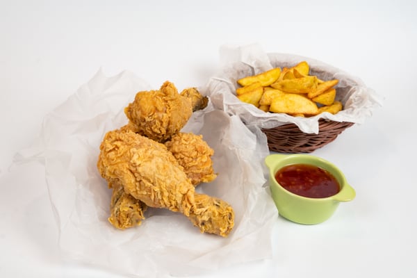 Copanele de pui crunchy cu cartofi wedges și sos dulce acrișor